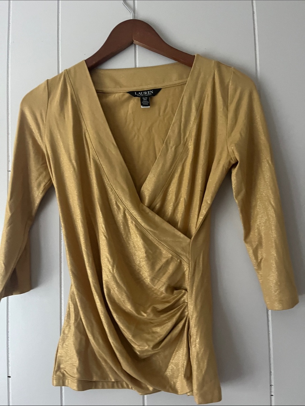 Ralph Lauren Shimmery Gold Draped Wrap-Front Tunic